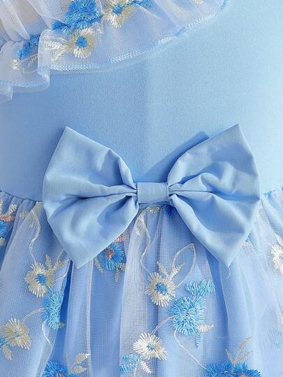 SHEIN Glamorique Kids فستان أنيق أنثوي بدون أكمام مزين بفيونكة
