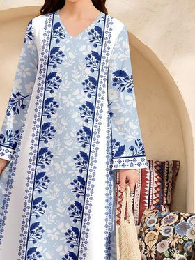 SHEIN فستان كاجوال فضفاض للحفلات والخروجات مع طباعة زهرية وياقة على شكل حرف V للفتيات المراهقات