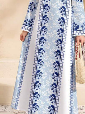 SHEIN فستان كاجوال فضفاض للحفلات والخروجات مع طباعة زهرية وياقة على شكل حرف V للفتيات المراهقات