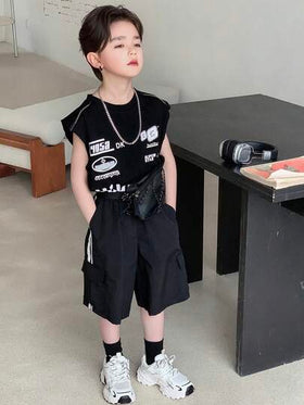 Dazy Kids شورت فضفاض مع جيوب جانبية وخطوط جانبية للأولاد المراهقين
