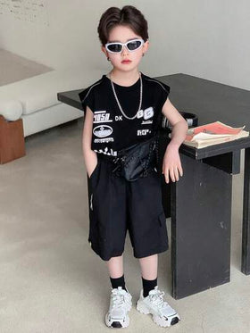 Dazy Kids شورت فضفاض مع جيوب جانبية وخطوط جانبية للأولاد المراهقين