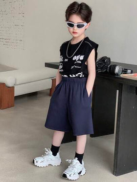 Dazy Kids شورت كاجوال فضفاض بجيوب وخصر مطاطي لون أحادي للأولاد المراهقين