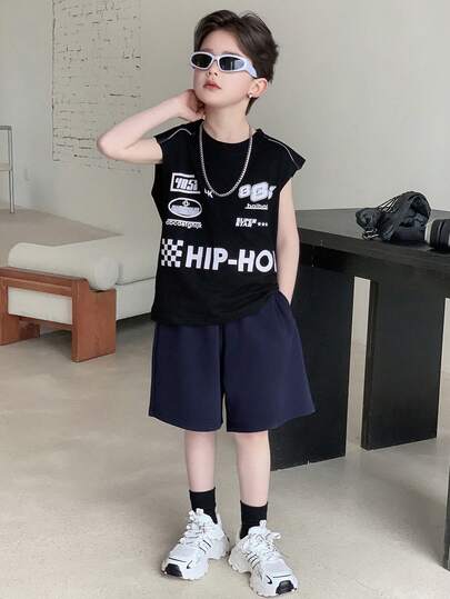 Dazy Kids شورت كاجوال فضفاض بجيوب وخصر مطاطي لون أحادي للأولاد المراهقين