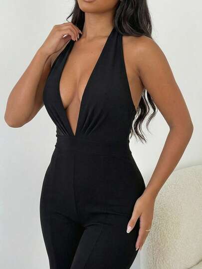 SHEIN Allurite جمبسوت نسائية موضة مشبكة شبكية مرقعة بالحزام