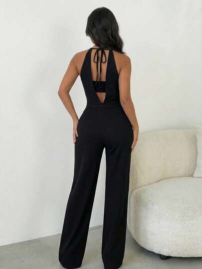 SHEIN Allurite جمبسوت نسائية موضة مشبكة شبكية مرقعة بالحزام