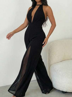 SHEIN Allurite جمبسوت نسائية موضة مشبكة شبكية مرقعة بالحزام