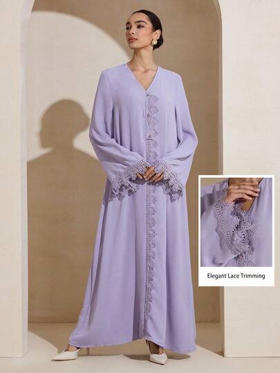 Graceveil رمضان فستان عباية طويل الأكمام بلون أحادي بسيط، للارتداء اليومي للنساء