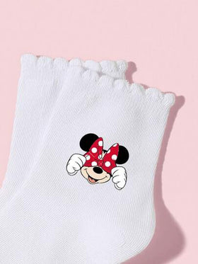 Disney 5 أزواج من جوارب الرياضة/الجوارب الدانتيل/جوارب المدرسة للأطفال/البنات، مزينة بنمط كرتوني لميكي/ميني/فأر، جوارب رياضية ناعمة وقابلة للتنفس وماصة للرطوبة، جوارب دانتيل متعددة الاستخدامات، مناسبة للعودة إلى المدرسة والحرم الجامعي والرياضة والفصل الدر