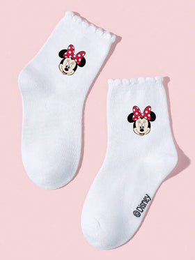 Disney 5 أزواج من جوارب الرياضة/الجوارب الدانتيل/جوارب المدرسة للأطفال/البنات، مزينة بنمط كرتوني لميكي/ميني/فأر، جوارب رياضية ناعمة وقابلة للتنفس وماصة للرطوبة، جوارب دانتيل متعددة الاستخدامات، مناسبة للعودة إلى المدرسة والحرم الجامعي والرياضة والفصل الدر