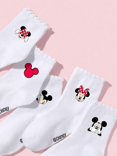 Disney 5 أزواج من جوارب الرياضة/الجوارب الدانتيل/جوارب المدرسة للأطفال/البنات، مزينة بنمط كرتوني لميكي/ميني/فأر، جوارب رياضية ناعمة وقابلة للتنفس وماصة للرطوبة، جوارب دانتيل متعددة الاستخدامات، مناسبة للعودة إلى المدرسة والحرم الجامعي والرياضة والفصل الدر