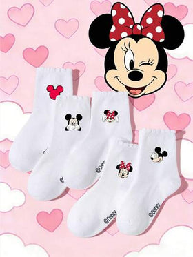 Disney 5 أزواج من جوارب الرياضة/الجوارب الدانتيل/جوارب المدرسة للأطفال/البنات، مزينة بنمط كرتوني لميكي/ميني/فأر، جوارب رياضية ناعمة وقابلة للتنفس وماصة للرطوبة، جوارب دانتيل متعددة الاستخدامات، مناسبة للعودة إلى المدرسة والحرم الجامعي والرياضة والفصل الدر