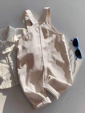 SHEIN جمبسوت قطيفة للأطفال الرضع ذات نمط الدب الكرتوني المخطط، مريحة وعملية