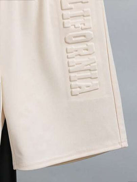 SHEIN مجموعة قميص وشورت أزرق سماوي للأولاد المراهقين للربيع/الصيف، ملابس رياضية عصرية بطباعة حرفية ثلاثية الأبعاد، طقم صيفي للأولاد، 2 قطعة