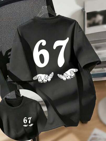 ملابس علوية تي شيرت بطباعة رقم "67" مضحك للأولاد، قماش ناعم ومريح، موضة صيفية للأولاد
