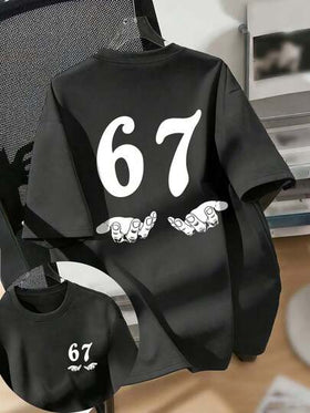 ملابس علوية تي شيرت بطباعة رقم "67" مضحك للأولاد، قماش ناعم ومريح، موضة صيفية للأولاد