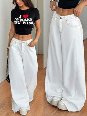 SHEIN Tall جينز مستقيم فضفاض متعدد الاستخدامات بجيوب ذو خصر منخفض بلون أحادي للنساء من الربيع إلى الصيف