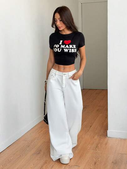SHEIN Tall جينز مستقيم فضفاض متعدد الاستخدامات بجيوب ذو خصر منخفض بلون أحادي للنساء من الربيع إلى الصيف