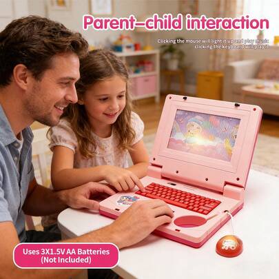 جهاز كمبيوتر محمول تعليمي صغير محاكي للأطفال، جهاز لوحي موسيقي، شاشة كتاب قصصي، تفاعل بين الوالدين والطفل، مناسب كهدية تعليمية ذكية متعددة الوظائف للأولاد والبنات