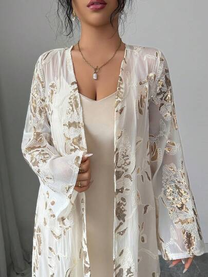Yasmyna رمضان عباءة نسائية فضفاضة مطرزة بالخرز والحبال المطرزة بشكل فضفاض وأنيق على الطراز العربي الرومانسي