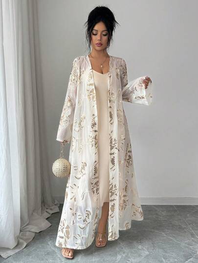 Yasmyna رمضان عباءة نسائية فضفاضة مطرزة بالخرز والحبال المطرزة بشكل فضفاض وأنيق على الطراز العربي الرومانسي