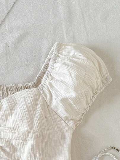 SHEIN تي شيرت بتصميم كشكش ذو لون أحادي للمراهقات