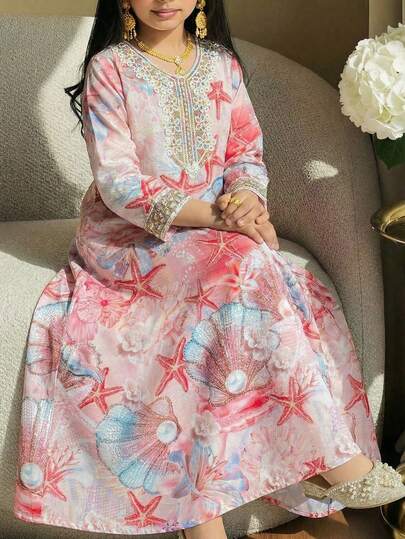 SHEIN فستان منسوج بزهور صغيرة أنيق للفتيات المراهقات