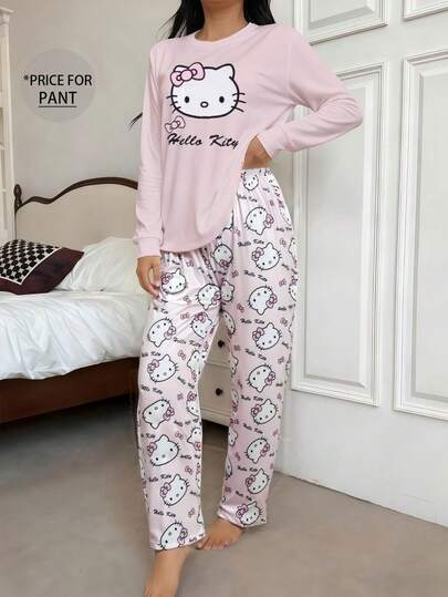 SANRIO 1 قطعة بنطلون بيجاما بطباعة هالو كيتي، ملابس نوم جميلة للنساء، بطراز Y2K، مناسبة للخريف والشتاء
