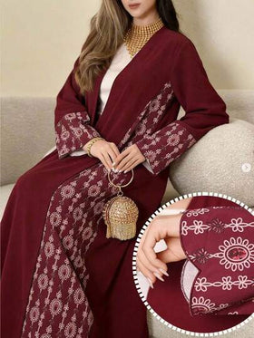 Al Najma رمضان عباية أنيقة طويلة الأكمام بياقة على شكل حرف V مع طباعة جرافيك للنساء