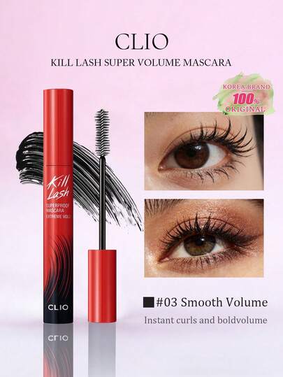 Clio ماسكارا مقاومة للماء " الرموش"، صيغة مجعدة ومكثفة، مقاومة للماء وللبقع، مكياج عيون طويل الأمد، فرشاة تنظيف الرموش