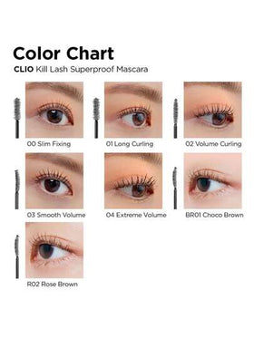 Clio ماسكارا مقاومة للماء " الرموش"، صيغة مجعدة ومكثفة، مقاومة للماء وللبقع، مكياج عيون طويل الأمد، فرشاة تنظيف الرموش