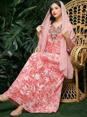 SHEIN طباعة زهرية حلوة، جلابية فتاة مسلمة جميلة، فستان بنات مراهقات بسيط وعصري مناسب للربيع والصيف، عباءة صلاة، راحة وسهولة، ملابس كاجوال، أجواء العطلات، كفتان متواضع، جلابية، ملابس كاجوال، ملابس ربيع وصيف، طراز جديد، موضة ربيع وصيف