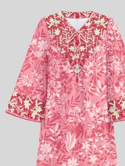 SHEIN طباعة زهرية حلوة، جلابية فتاة مسلمة جميلة، فستان بنات مراهقات بسيط وعصري مناسب للربيع والصيف، عباءة صلاة، راحة وسهولة، ملابس كاجوال، أجواء العطلات، كفتان متواضع، جلابية، ملابس كاجوال، ملابس ربيع وصيف، طراز جديد، موضة ربيع وصيف
