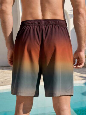 Manfinity Swimmode شورت كاجوال للرجال بخصر مطاطي وطباعة أومبير