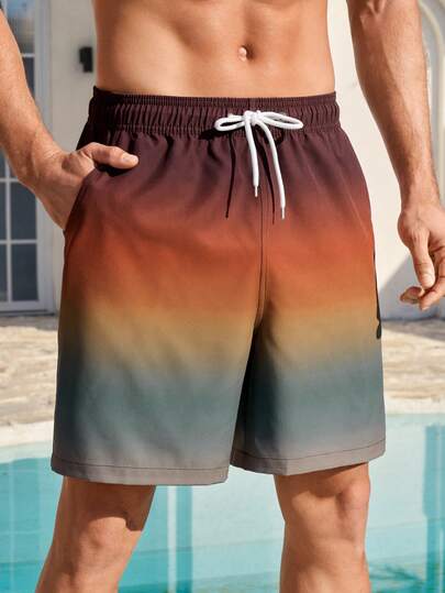 Manfinity Swimmode شورت كاجوال للرجال بخصر مطاطي وطباعة أومبير
