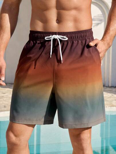 Manfinity Swimmode شورت كاجوال للرجال بخصر مطاطي وطباعة أومبير