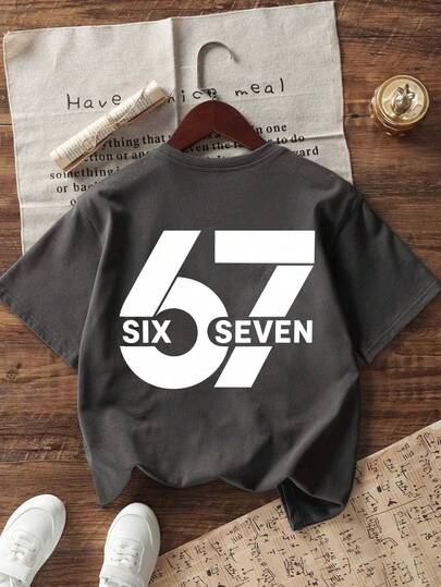قميص تي شيرت بطباعة رقم "67" الكوميدي، وقميص صيفي أكمام قصيرة عصري للأولاد، مناسب للارتداء اليومي والمدرسة والشارع
