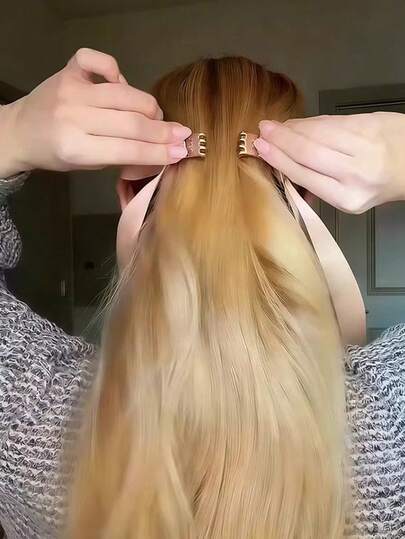 تصفيفة شعر نصف مرفوع نصف منسدل مع مشبك مغناطيسي، مشبك شعر بشكل فيونكة، مشبك مخلب صغير قابل للفصل لتصفيفة الشعر نصف مرفوعة في الخلف. تصفيفات سهلة، دروس شعر، نصف مرفوع نصف منسدل، مشبك شعر مغناطيسي، إنشاء مظاهر متنوعة، أنيقة وسهلة الخلط والتناسق، مناسبة للشع