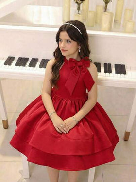 SHEIN فستان أنيق بدون أكمام للفتيات الصغيرات بلون أحادي مع فيونكة ثلاثية الأبعاد