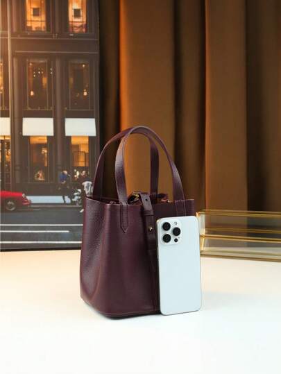 حقيبة كاجوال للنساء على الطراز الكوري، حقيبة دلو ذات حمالة واحدة وحقيبة كروس بنمط حبة الليتشي، متعددة الاستخدامات للخارج