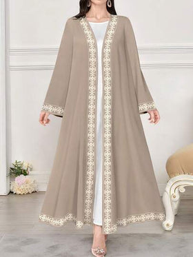 SHEIN Najma رمضان عباءة عربية كاجوال للنساء بأكمام طويلة وطباعة رقمية هندسية زهرية رجعية، للربيع والخريف
