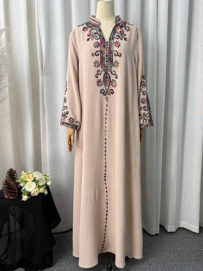 عباءة نسائية بتطريز حبل دقيق ، فستان عباية مناسب لجميع الفصول
