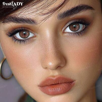 FRESH LADY عدسات لاصقة طبية ملونة بني طبيعي من فريشلادي، قطر 14.50 مم، استبدال سنوي، نطاق القوة البصرية 0.00-8.00 ديوبتر، مريحة للاستخدام اليومي والمكياج