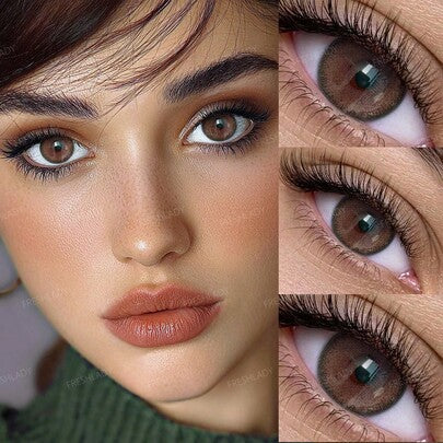 FRESH LADY عدسات لاصقة طبية ملونة بني طبيعي من فريشلادي، قطر 14.50 مم، استبدال سنوي، نطاق القوة البصرية 0.00-8.00 ديوبتر، مريحة للاستخدام اليومي والمكياج