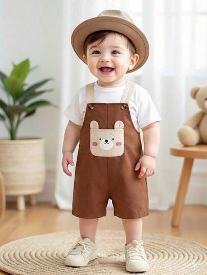SHEIN Playful Pals جمبسوت رضيع ذات جيب للأولاد