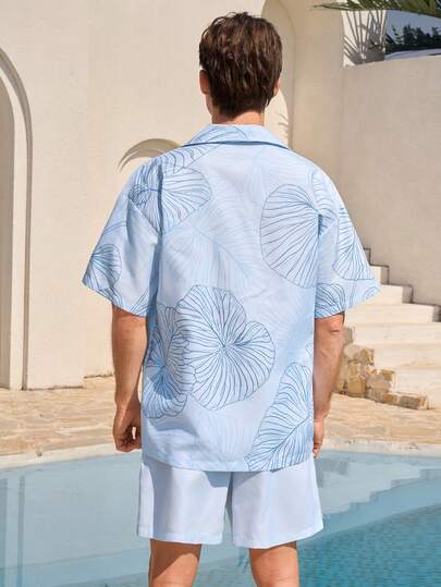Manfinity Swimmode بنطلون كاجوال مرن الخصر فضفاض للشاطئ، صيفي