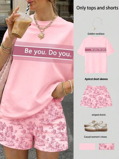 EMERY ROSE مجموعة ملابس علوية وشورت فضفاضة عادية للنساء 2 قطعة