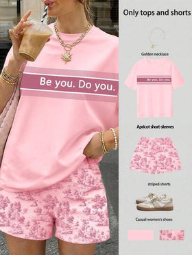 EMERY ROSE مجموعة ملابس علوية وشورت فضفاضة عادية للنساء 2 قطعة