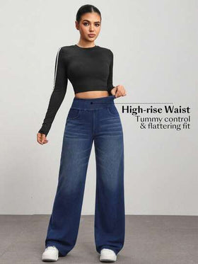 Flexra Petite سراويل جينز كاجوال لون أحادي للنساء