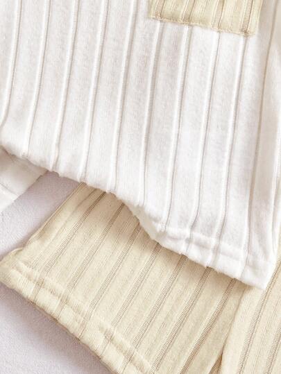 SHEIN Vintaside Kids مجموعة ملابس علوية ذو ألوان متباينة وبنطلون أزرق للأطفال/الأولاد الرضع، بدلة كاجوال مريحة متعددة الاستخدامات للصيف، قطعتان