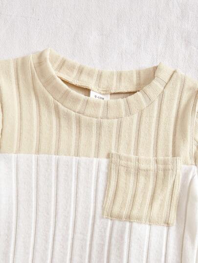 SHEIN Vintaside Kids مجموعة ملابس علوية ذو ألوان متباينة وبنطلون أزرق للأطفال/الأولاد الرضع، بدلة كاجوال مريحة متعددة الاستخدامات للصيف، قطعتان